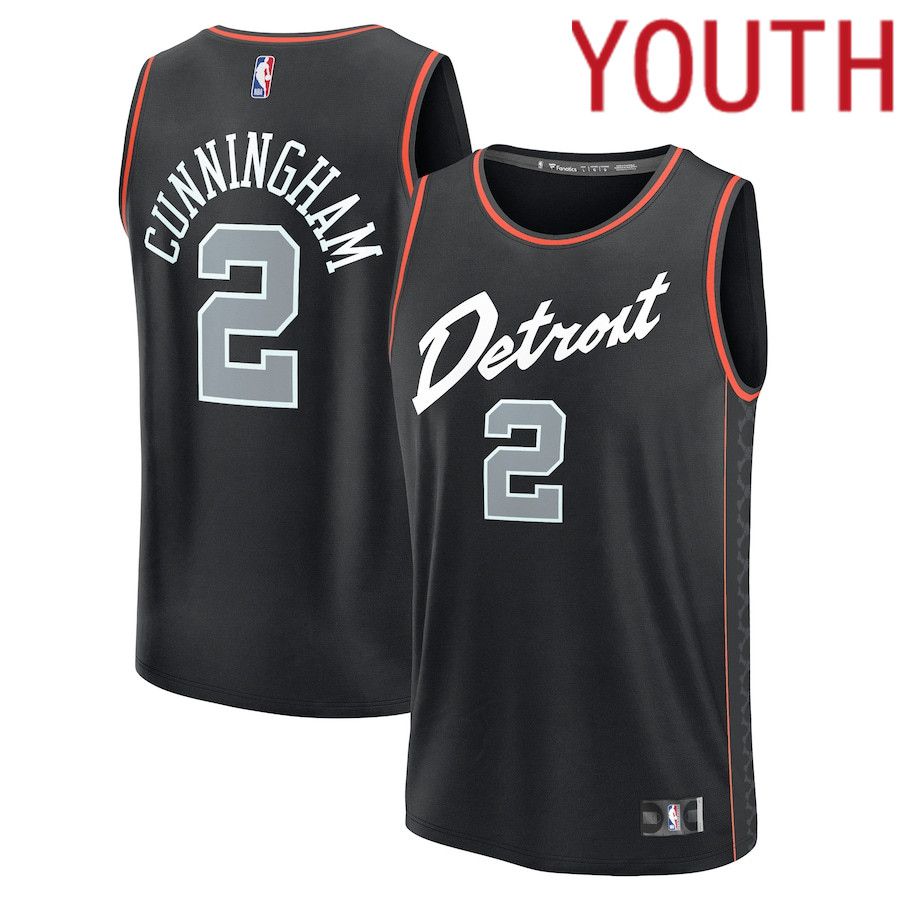Youth Detroit Pistons #2 Cade Cunningham Fanatics Branded Black City Edition 2023-24 Fast Break NBA Jersey->youth nba jersey->Youth Jersey